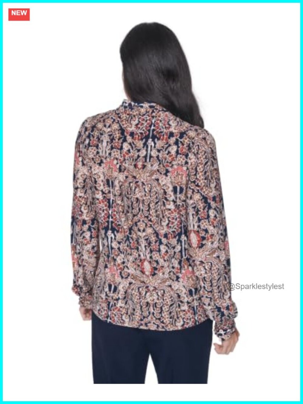 Long Sleeve Button Up Ruffle Placket Blouse - Picture 3 of 5